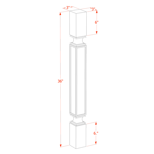 Ebony Black - 03"W x 36"L Square Roman Pillar