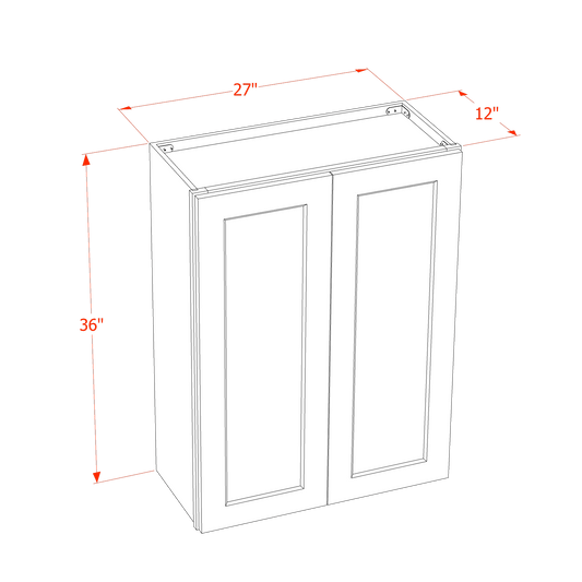 HA - W2736: Ash Gray Shaker 27"W x 36"H 2 Doors & 2 Shelves Standard Wall Cabinet - NextCabinets