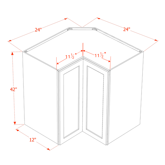 HA - WPC2442: Ash Gray Shaker 24"W x 42"H 1 Door & 3 Shelves Pie Cut Wall Corner Cabinet - NextCabinets