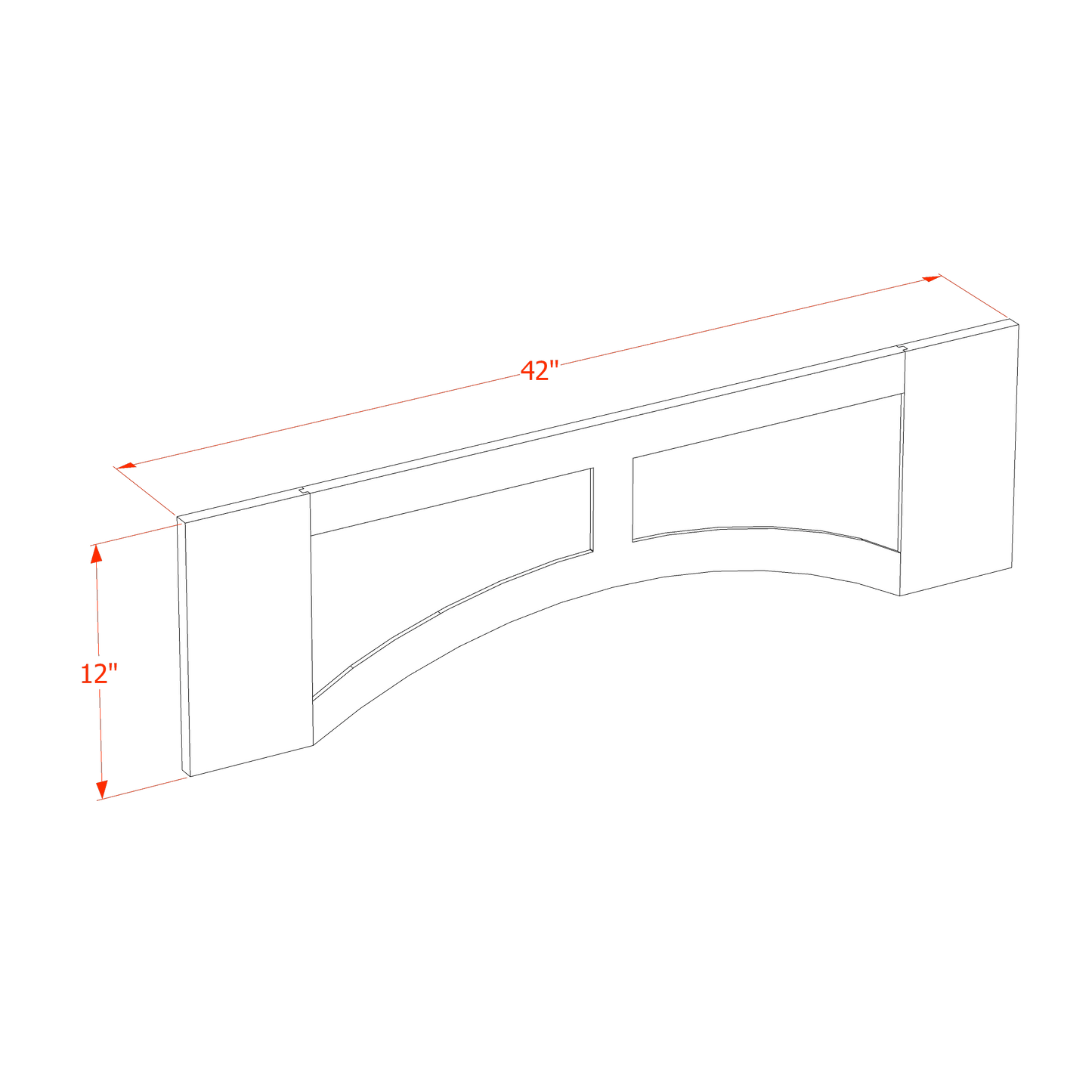 HE - VARP42: Ebony Black Shaker 42"W x 12"H x 3/4"D Arched Valance with Raised Panel - NextCabinets