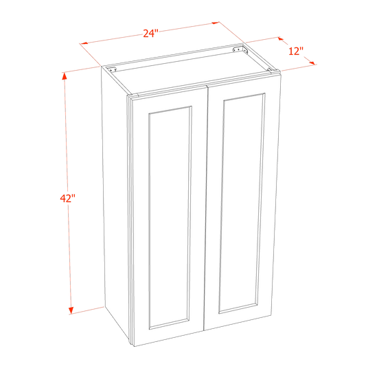 HE - W2442: Ebony Black Shaker 24"W x 42"H 2 Doors & 3 Shelves Standard Wall Cabinet - NextCabinets