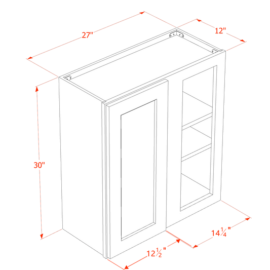 HE - WBC2730: Ebony Black Shaker 27"W x 30"H 1 Door & 2 Shelves Wall Blind Corner Cabinets - NextCabinets