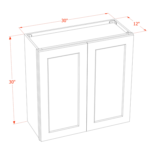 HF - W3030: Frost White Shaker 30"W x 30"H 2 Doors & 2 Shelves Standard Wall Cabinet - NextCabinets