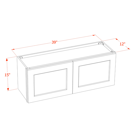HF - W3915: Frost White Shaker 39"W x 15"H 2 Doors Standard Wall Bridge Cabinet - NextCabinets