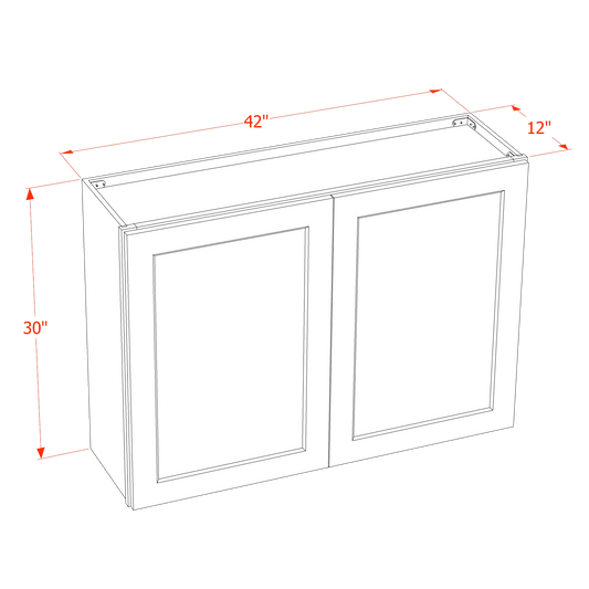 HF - W4230: Frost White Shaker 42"W x 30"H 2 Doors & 2 Shelves Standard Wall Cabinet - NextCabinets