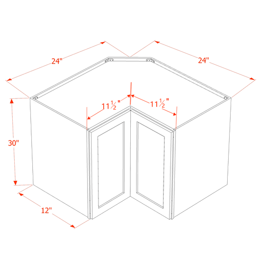 HF - WPC2430: Frost White Shaker 24"W x 30"H 1 Door & 2 Shelves Pie Cut Wall Corner Cabinet - NextCabinets