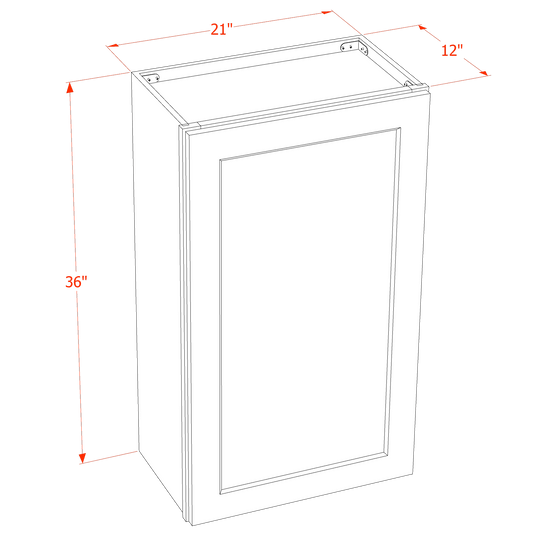 TW - W2136: Creamy White Shaker 21"W x 36"H 1 Door & 2 Shelves Standard Wall Cabinet - NextCabinets