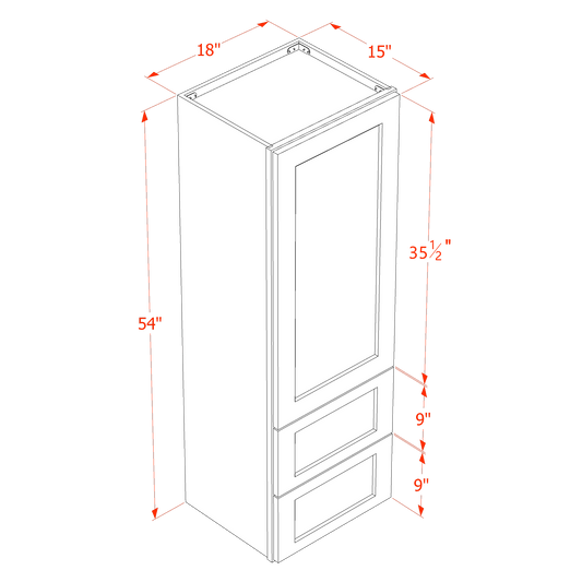 TW - WD1854: Creamy White Shaker 18"W x 54"H 1 Door & 2 Drawers Special Wall Cabinet - NextCabinets