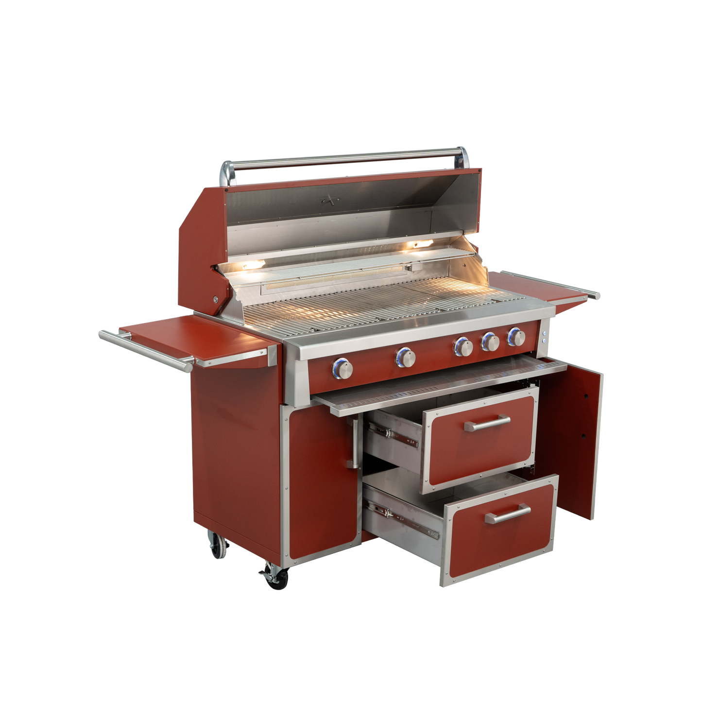 Maroon - 49'' Premium 304 Stainless Steel Outdoor Natural Gas Grill | 99000 BTU 4 Burners + Infrared Rear Burner