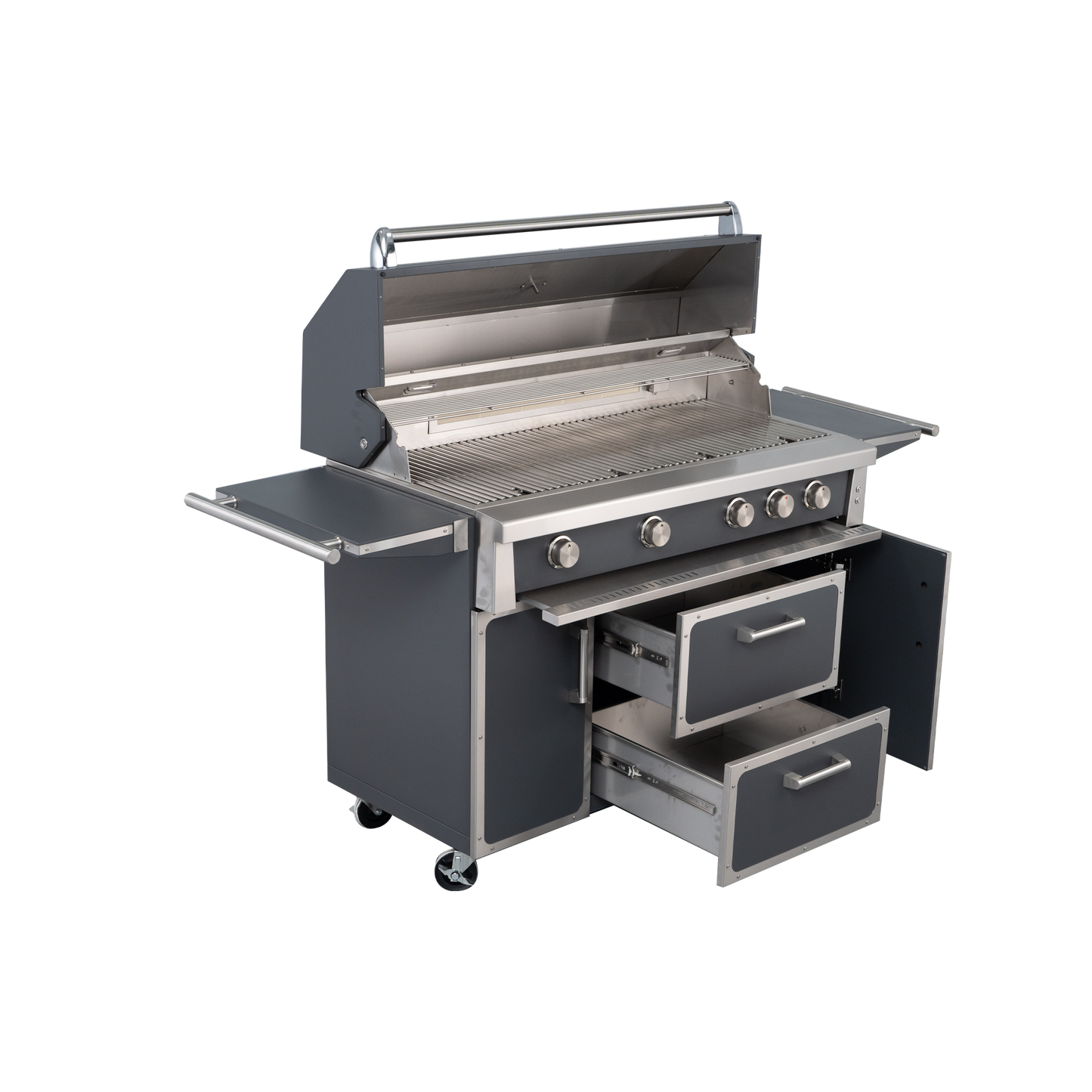 Grey - 49'' Premium 304 Stainless Steel Outdoor Natural Gas Grill | 99,000 BTU 4 Burners + Infrared Rear Burner