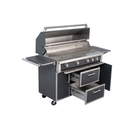 Grey - 49'' Premium 304 Stainless Steel Outdoor Natural Gas Grill | 99,000 BTU 4 Burners + Infrared Rear Burner