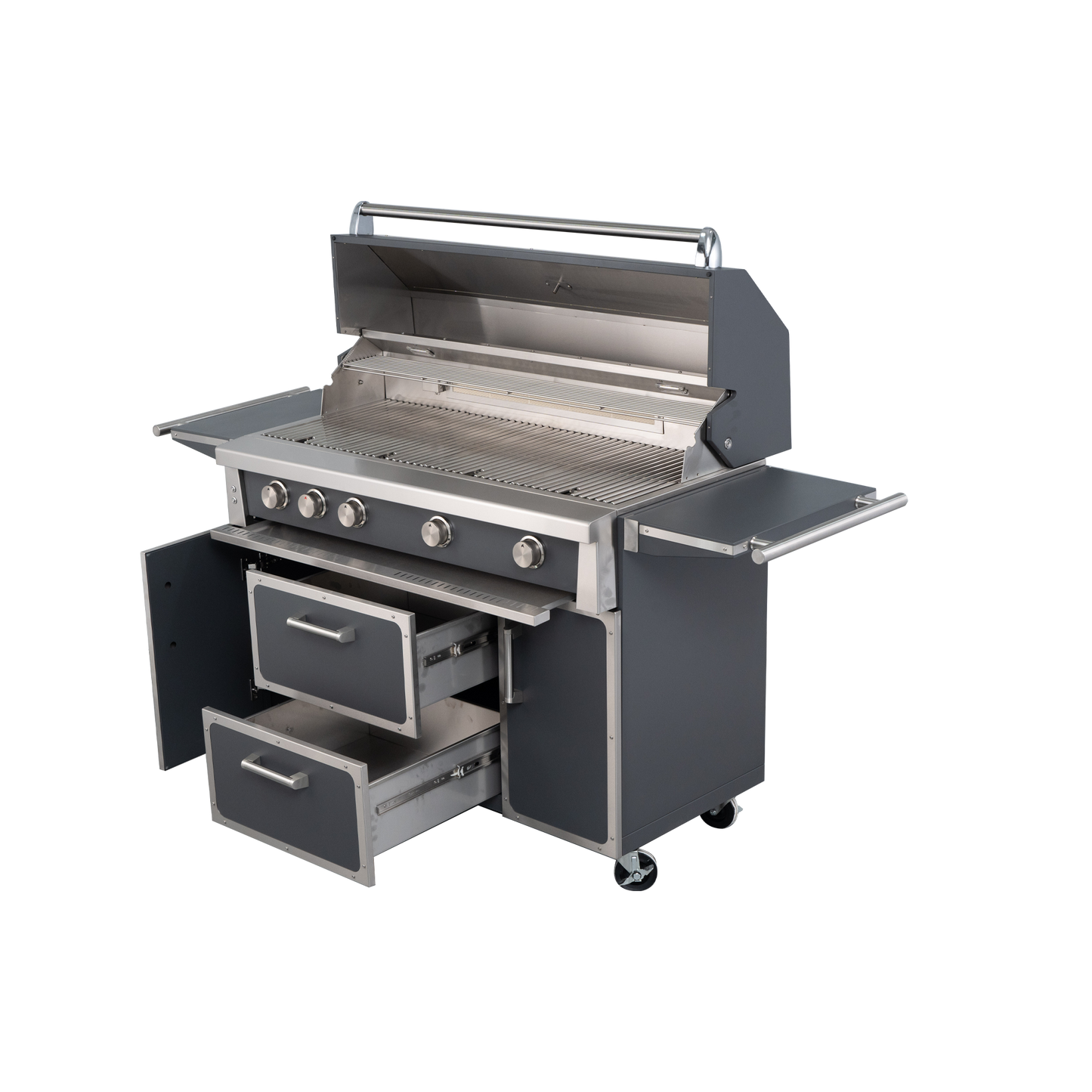 Grey - 49'' Premium 304 Stainless Steel Outdoor Propane Grill | 99,000 BTU 4 Burners + Infrared Rear Burner