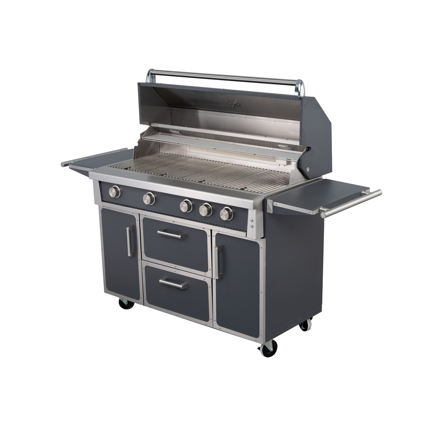 Grey - 49'' Premium 304 Stainless Steel Outdoor Natural Gas Grill | 99,000 BTU 4 Burners + Infrared Rear Burner