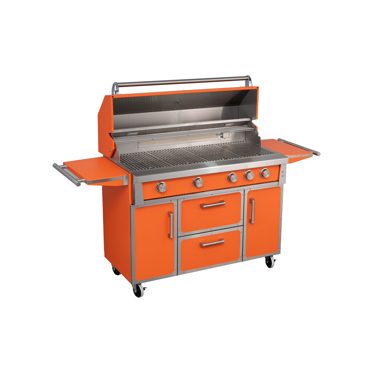 Orange - 49'' Premium 304 Stainless Steel Outdoor Natural Gas Grill | 99,000 BTU 4 Burners + Infrared Rear Burner