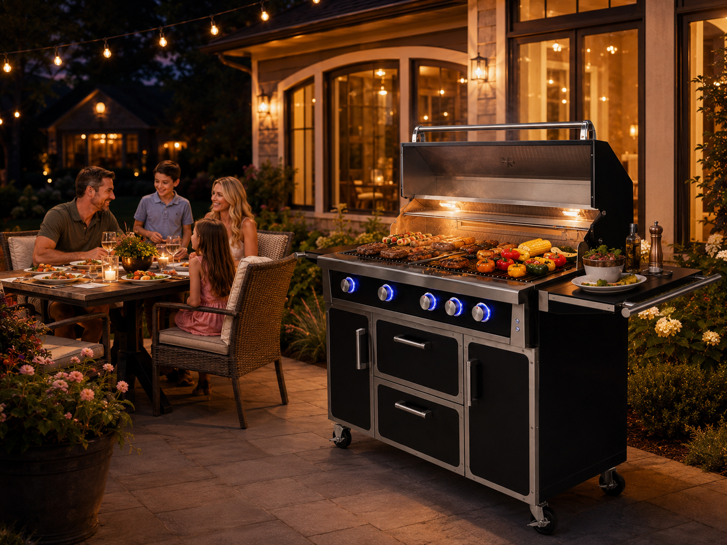 Maroon - 49'' Premium 304 Stainless Steel Outdoor Natural Gas Grill | 99000 BTU 4 Burners + Infrared Rear Burner