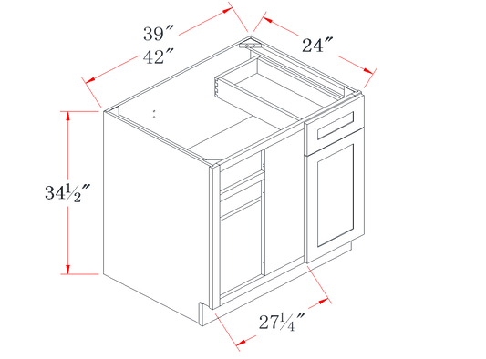 Navy Blue Blind Corner Base Cabinet - 42"W