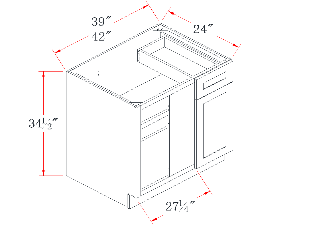 Onyx Black Blind Corner Base Cabinet - 39"W
