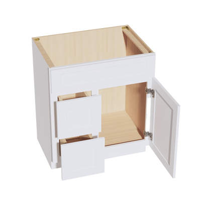 Frost White - 30"W Offset-Sink Vanity Combo Cabinet (Drawer on Left)