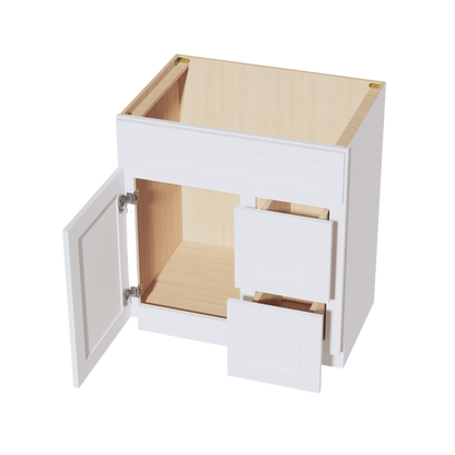 Frost White - 30"W Offset-Sink Vanity Combo Cabinet (Drawer on Right)
