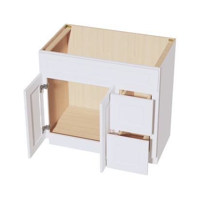 Frost White - 36"W Offset-Sink Vanity Combo Cabinet (Drawer on Right)