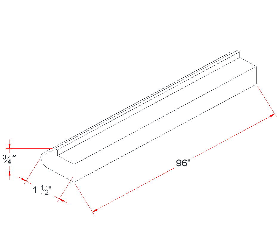 Onyx Black Light Rail Molding - 1-1/2"W x 96"L