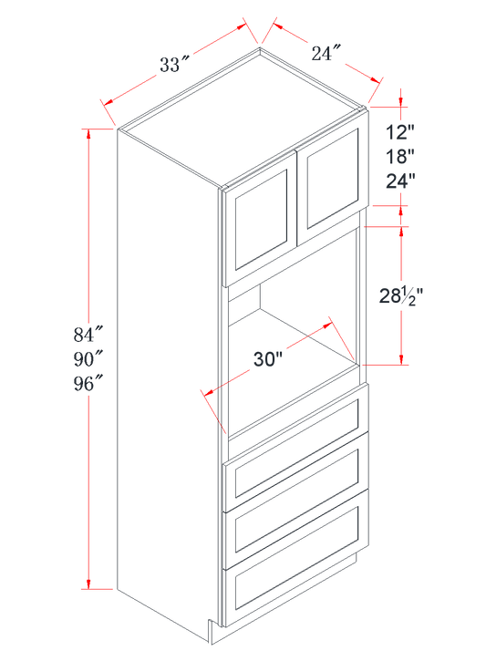 Natural Wood Tall Oven Cabinet - 33"W x 90"H