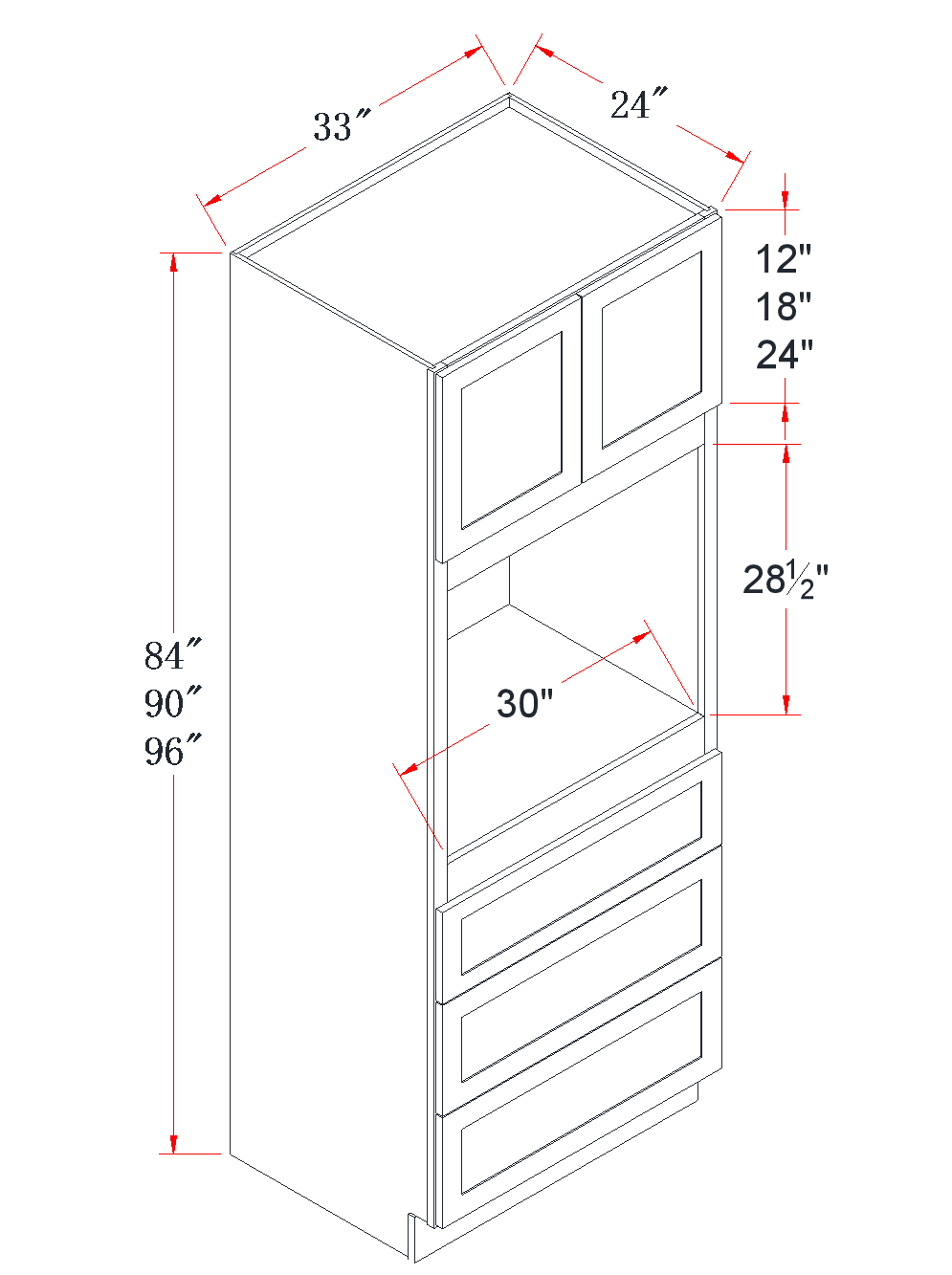 Navy Blue Tall Oven Cabinet - 33"W x 90"H