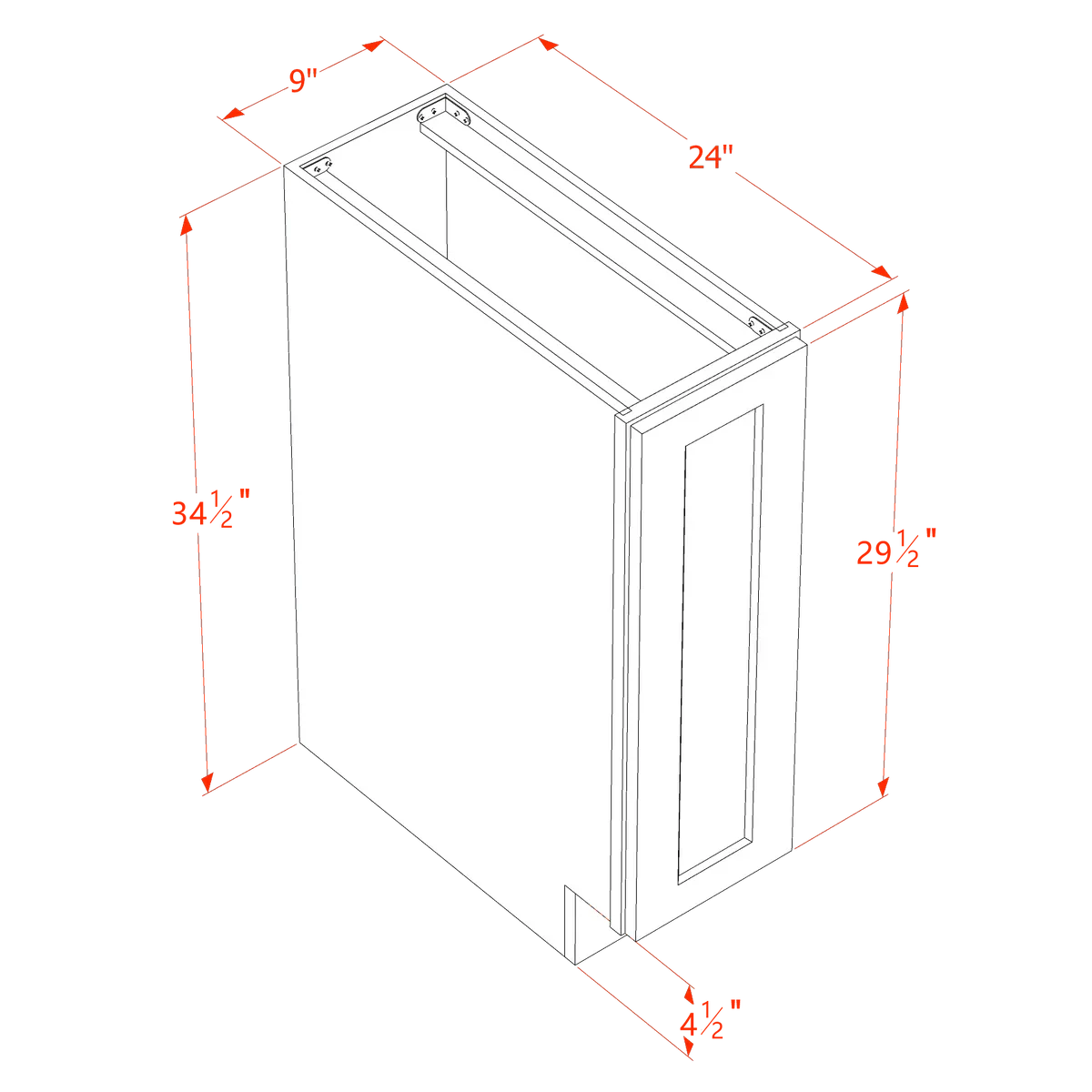 Slim Polar White Full-Height Door Base Cabinet - 09"W