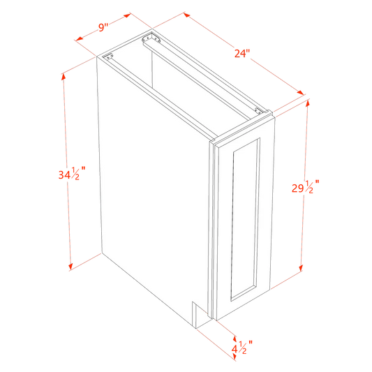 Slim Polar White Full-Height Door Base Cabinet - 09"W