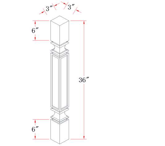 Mist Gray Square Roman Pillar - 03"W x 36"L
