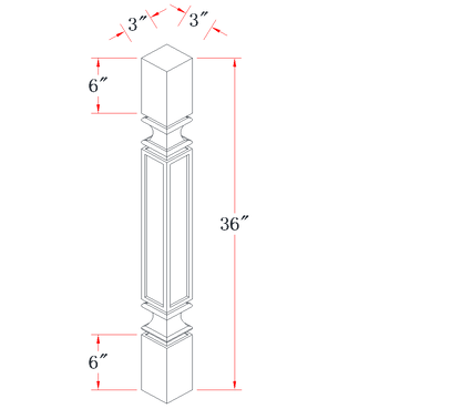 Onyx Black Square Roman Pillar - 03"W x 36"L