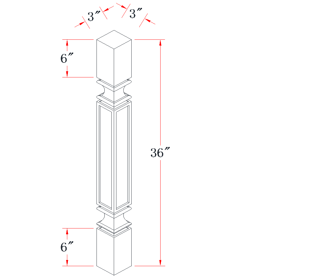 Mist Gray Square Roman Pillar - 03"W x 36"L