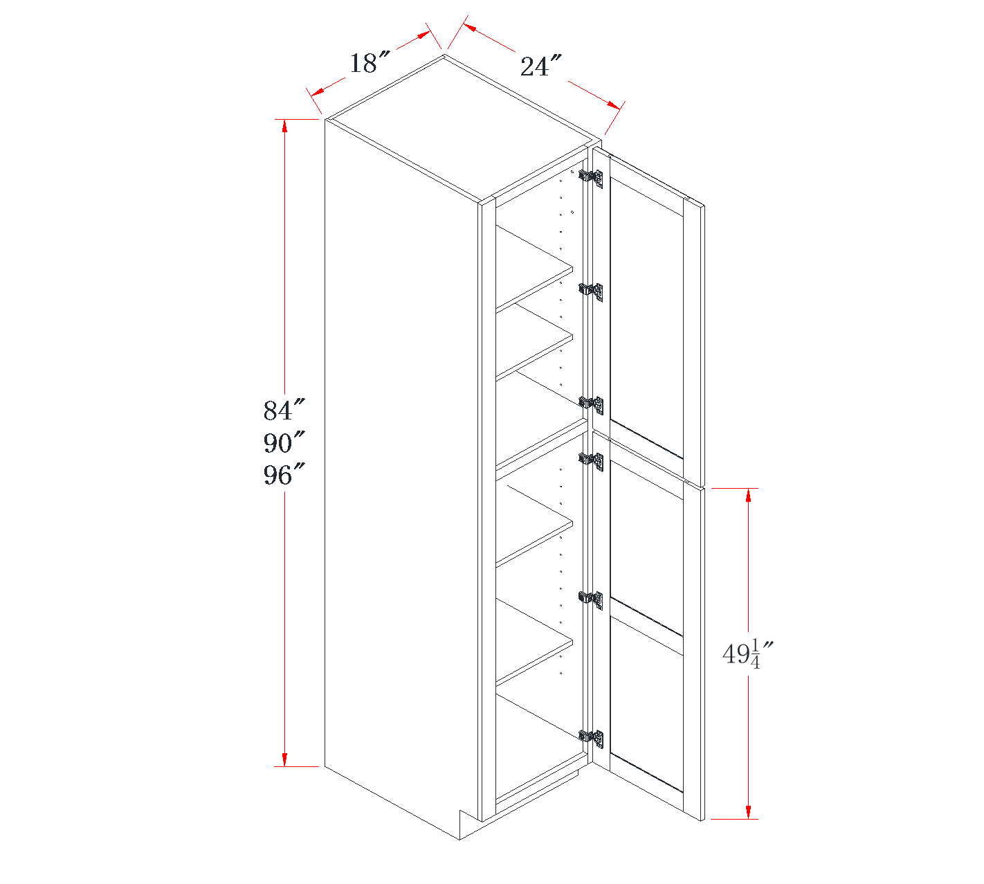 Onyx Black Tall Pantry Cabinet - 18"W x 90"H