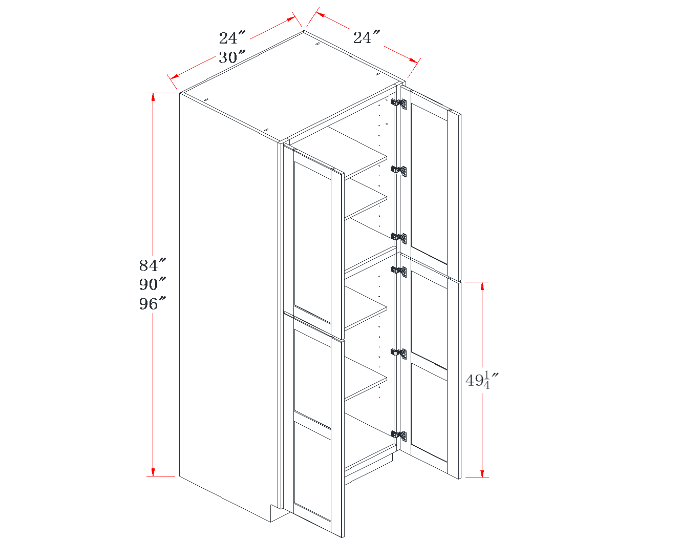 Natural Wood Tall Pantry Cabinet - 24"W x 96"H