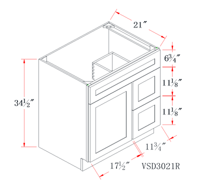 Natural Wood Offset-Sink Vanity Combo Cabinet (Drawer on Left) - 30"W