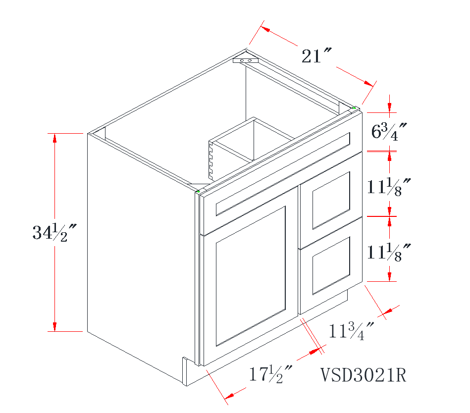 Onyx Black Offset-Sink Vanity Combo Cabinet (Drawer on Left) - 30"W