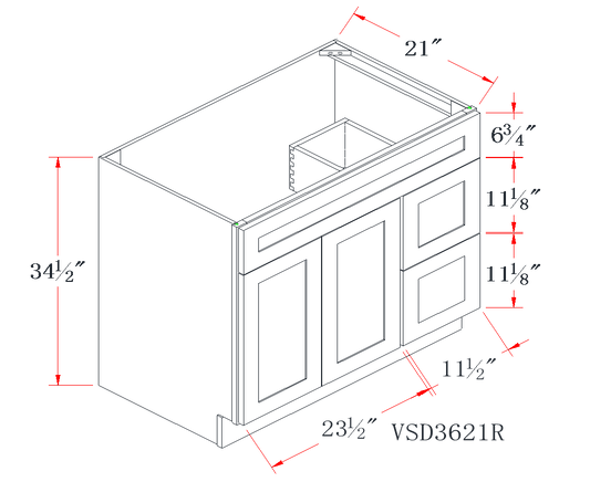 Teal Green Offset-Sink Vanity Combo Cabinet (Drawer on Right) - 36"W