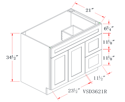 Slim Espresso Brown Offset-Sink Vanity Combo Cabinet (Drawer on Right) - 36"W