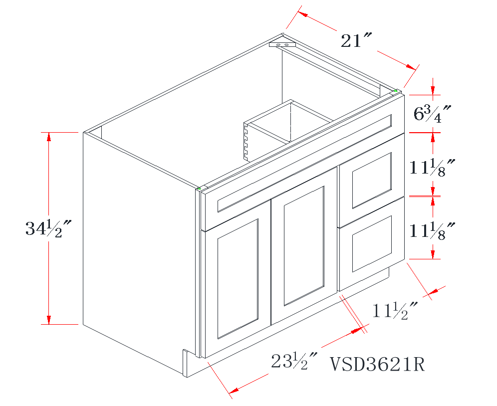 Mist Gray Offset-Sink Vanity Combo Cabinet (Drawer on Right) - 36"W