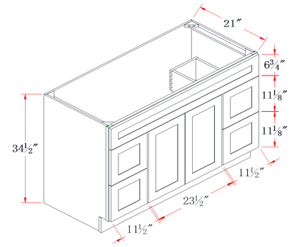 Slim Polar White Centered-Sink Vanity Combo Cabinet - 48"W