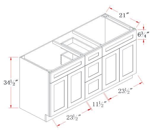 Ivory White Double Sink Vanity Combo Cabinet - 60"W