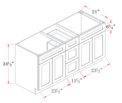 Polar White Double Sink Vanity Combo Cabinet - 60"W
