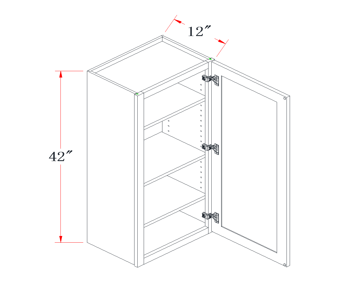Teal Green Standard Wall Cabinet - 12"W x 42"H