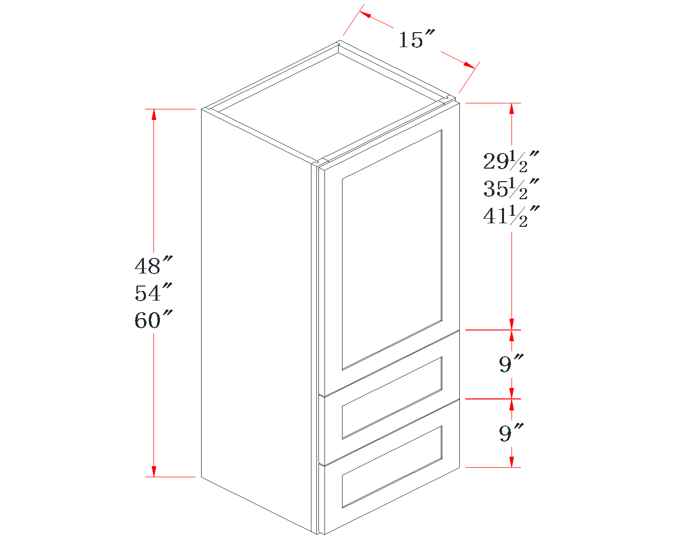 Onyx Black Drawer Wall Cabinet - 18"W x 48"H