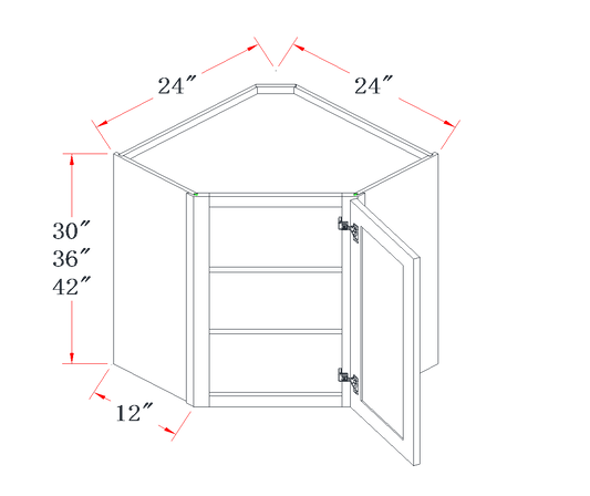 Onyx Black Diagonal Corner Wall Cabinet - 24"W x 36"H