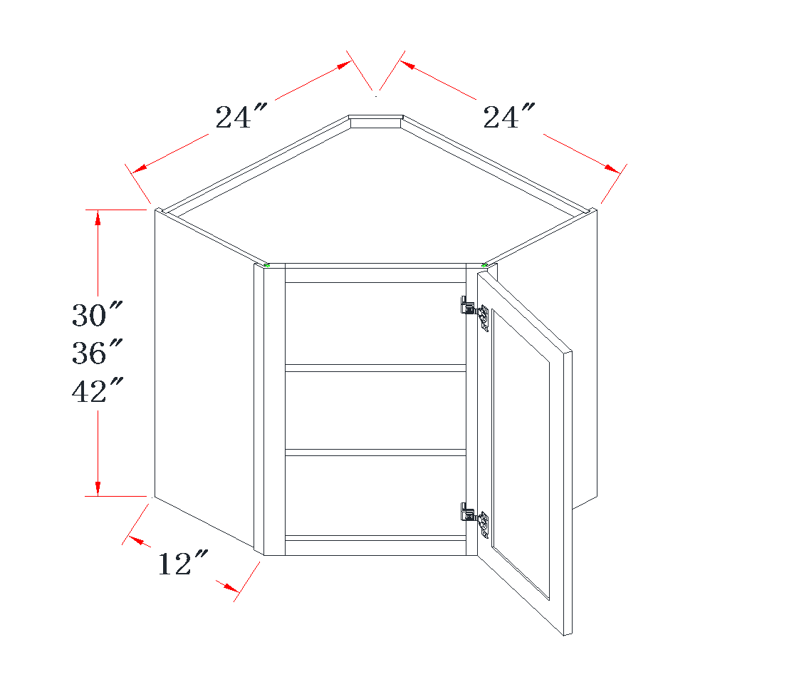 Navy Blue Diagonal Corner Wall Cabinet - 24"W x 42"H