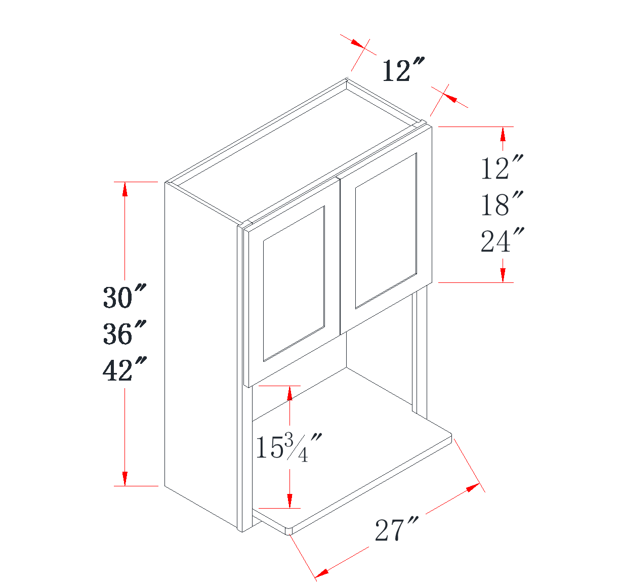 Charcoal Gray Microwave Wall Cabinet - 30"W x 42"H