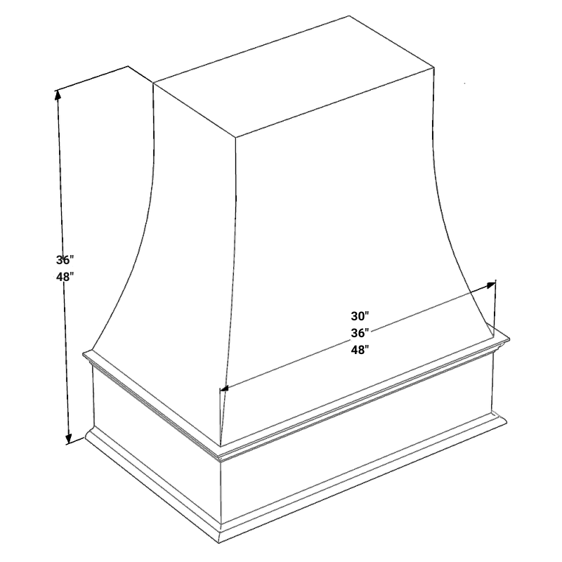 Slim Polar White Wood Range Hoods Wall Cabinet - 48"W x 36"H