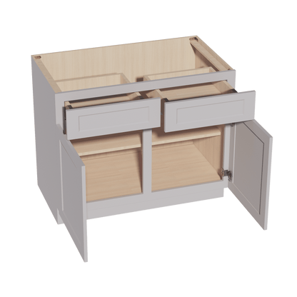 HA - B42: Ash Gray Shaker 42" 2 Drawers 2 Doors Standard Base Cabinet - NextCabinets