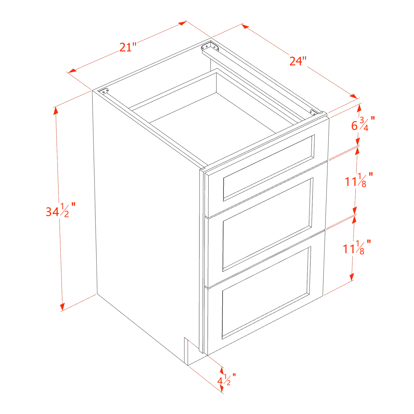 HA - DB21: Ash Gray Shaker 21" 3 Drawers Base Cabinet - NextCabinets